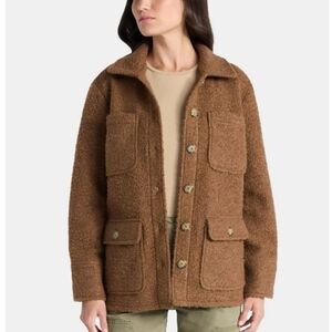 Cozy Boucle Utility Brown Shacket Women's Size XXXL